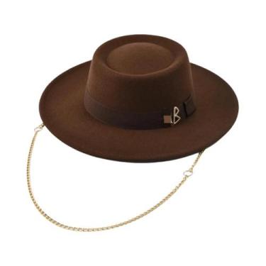 Imagem de Chapéu Fedora Feminino Elegante De Feltro Com Letra RB Metálica Para O
