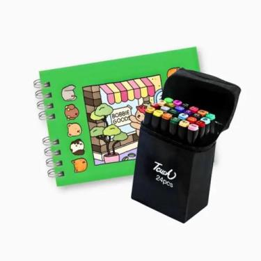 Imagem de Kit caneta touch ponta dupla com 24 cores + livro de colorir bobbie go