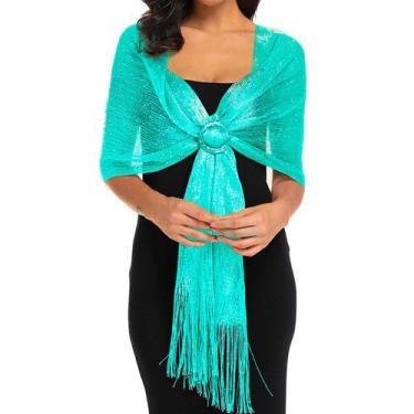 Imagem de Echarpe Lenço Xale Brilhante Estampado Festas Verde - anjo da mamãe, V