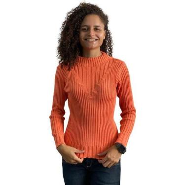 Imagem de Blusa De Frio Feminina Manga Longa Tricot Listrada 460 - Deeyaa, Laran