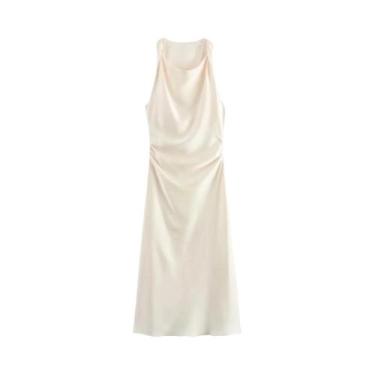 Imagem de Vestido Midi Longo De Cetim Sem Mangas Para Mulheres, Vestido Sexy Par