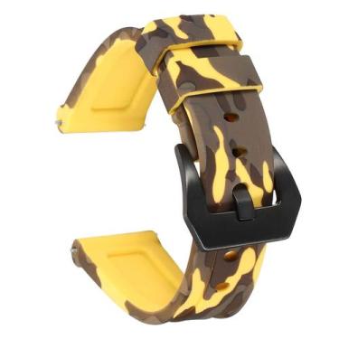 Imagem de Pulseiras de relógio HARFINGTON Silicone 20mm impermeáveis Camo Yellow