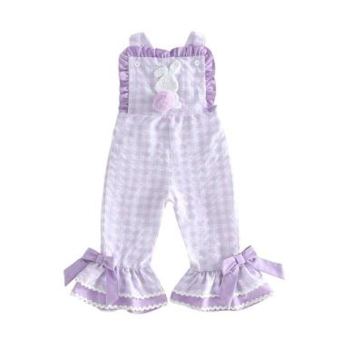 Imagem de Roupas YINGISFITM Toddler Baby Girl, macacão de Páscoa, xadrez