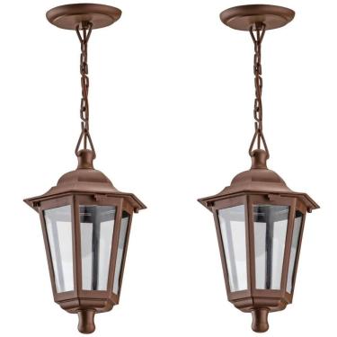 Imagem de Kit 2 Luminárias de Teto Lustre Pendente Retrô Sala de Estar Grega Cristal Dital Marrom...