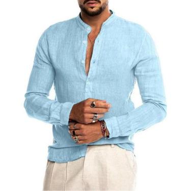 Imagem de Camisa Masculina Plus Size de Algodão e Linho - Manga Comprida, Casual