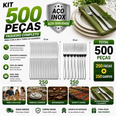 Imagem de Jogo 500 Peças Garfo e Faca Inox Talheres Resistentes para Refeições E