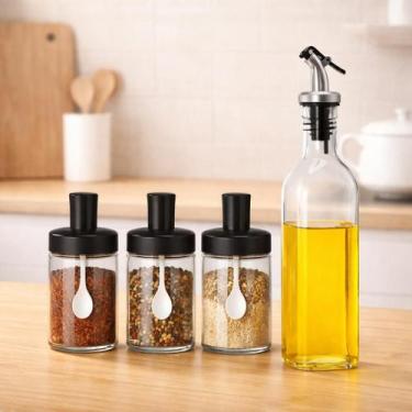 Imagem de Kit Porta Condimentos Galheteiro 500ml Vidro Cozinha - Cosy