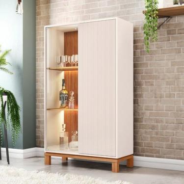Imagem de Cristaleira Mondrian 2 Portas com LED Bege/Off White/Freijó - Caemmun