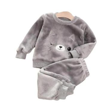 Imagem de Conjuntos De Pijamas De Flanela Coral Para Meninos E Meninas, 2 Peças,