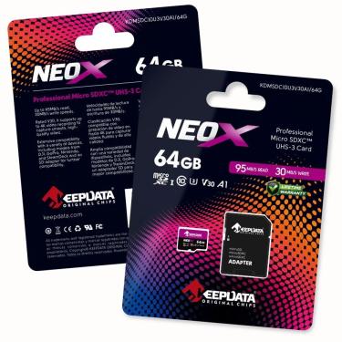 Imagem de Cartão de Memória Micro SD Keepdata Neox C10 XC I U3 V30 A1 64GB com Adaptador Full HD 64GB