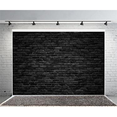 Imagem de Yeele Pano de vinil retrô para parede de tijolo preto, 2,4 x 1,8 m, revestimento de pintura vintage, faixa para fotos de parede para cabine de festa, faixa para recém-nascidos, adultos, papel de