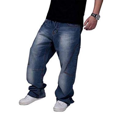Imagem de Calça jeans masculina calça jeans de perna larga, calça jeans de skate, calça solta estilo hip-hop, calça solta GG 30-46, 072 azul, 19