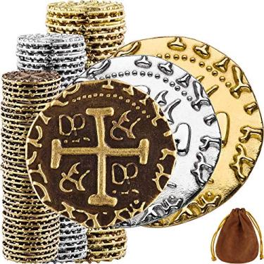 Imagem de Large Pirate Coins - 102 Bronze, Silver & Gold Treasure Coin Set - Metal Replica Spanish Doubloons for Board Games, Tokens, Cosplay, Realistic Money Imitation, Pirate Treasure Chest - M, L, XL Sizes