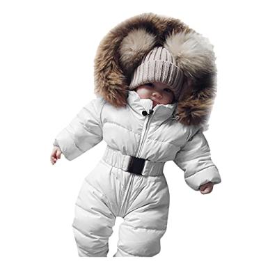 Imagem de Macaquinho agasalho quente para bebês jaqueta de neve meninas com capuz macacão de neve para crianças (branco, 6 a 9 meses)