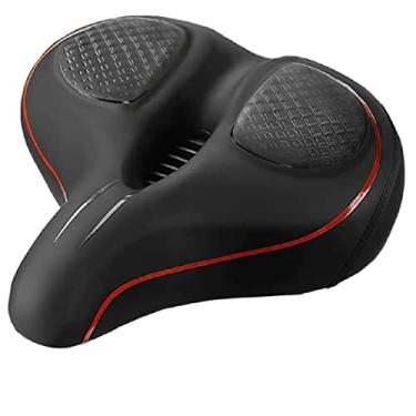 Imagem de QWERTYUI Assento de bicicleta grande para homens e mulheres, assento de bicicleta à prova d'água respirável Corfortable Saddle absorção de choque Design de ranhura média, para exercícios/montanha/elétrico/cruzador, vermelho
