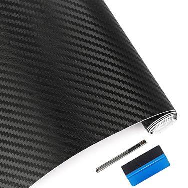 Imagem de LZLRUN Envoltório de vinil de fibra de carbono 3D 0,5 m x 1,5 m - Classificação externa para uso automotivo faca + ferramenta manual
