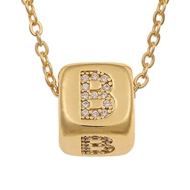 Imagem de LHDUF Colares de Inicial Pequenos para Mulheres, Presentes para Mulheres Fresco Bonito Quadrado Inicial Colar 18K Joias de Ouro para Mulheres, Metal, Sem Pedra Preciosa