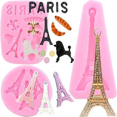 Imagem de Mujiang Moldes de silicone da Torre Eiffel I Love Paris Poodle Dog Fondant Molde para decoração de bolo faça você mesmo doce chocolate conjunto de 3