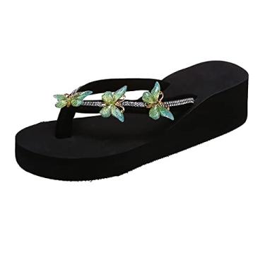 Imagem de Chinelo feminino moda verão casual strass borboleta sandálias confortáveis chinelos femininos felpudos (verde, 9)