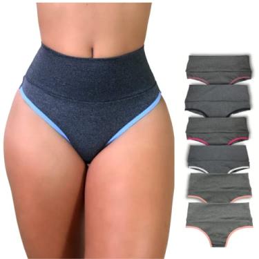Imagem de Kit 6 Calcinhas Modeladoras Cós Alto - Compressão para Barriga, Cintura Alta, Sem Costura, Forro 100% Algodão - M - VIÉRE