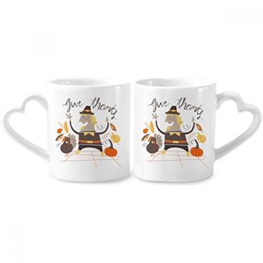 Imagem de Conjunto de canecas de porcelana para casal, estampa de homem de desenho animado, para dia de Ação de Graças, coração