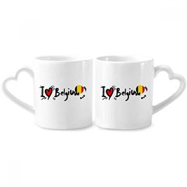 Imagem de I Love Belgium Word Flag Love Heart Illustration Couple Porcelain Mug Set Ceramic Lover Cup Heart Handle
