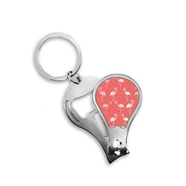 Imagem de Cortador de unhas com padrão de flamingo rosa e abridor de chave