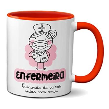 Imagem de Caneca Enfermeira Cuidando De Outras Vidas Com Amor Presente (Vermelha)