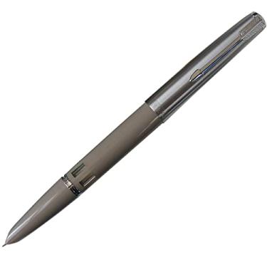 Imagem de MOOKEENONE 1 x caneta-tinteiro, esin Body Steel Push Cap Vacumatic Caneta-tinteiro Ponta F 0,5 mm com janela de tinta