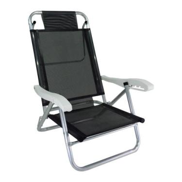 Imagem de Cadeira De Praia Alumínio Reforçada 5 Posições Banho De Sol Preta Zaka
