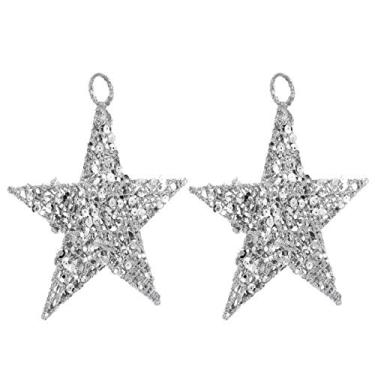 Imagem de 2 Peças Pentagrama Decoração Estrela De Natal Inquebrável Estrela Dourada Com Brilho 3d Decorações De Árvore De Topo De Árvore Brilhou Ferro Forjado Bolas De Natal