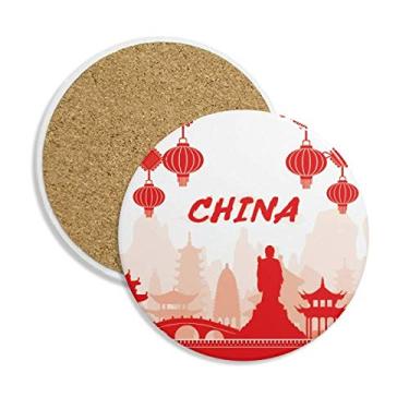 Imagem de Caneca de porta-copos da China com contorno vermelho, pedra absorvente de proteção de mesa