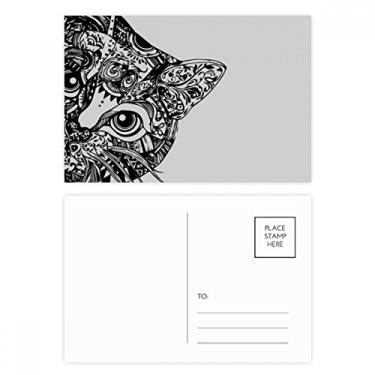 Imagem de Conjunto de cartão postal de aniversário com cabeça de gato preta com desenho de linha