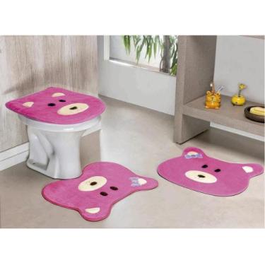 Imagem de Kit Tapetes De Banheiro Ursinha Antiderrapante 3 Peças - Pink - Guga T