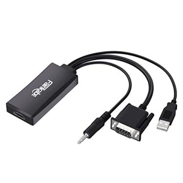 Imagem de fairikabe Adaptador VGA para HDMI com áudio, (fonte de saída VGA PC para TV/monitor com entrada HDMI), conversor VGA macho para HDMI fêmea para monitor, adaptador HDMI VGA 1080p alimentado por USB..