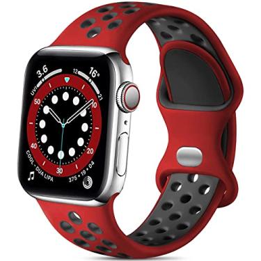 Imagem de Pulseira Esportiva de Silicone Lerobo, Compatível com Apple Watch 9/8/7/6/5/4/3/2/1, SE e Ultra 2, de 49 mm, 45 mm, 44 mm, 42 mm e 41 mm, Macia e Respirável, Unissex, Vermelha/Preta