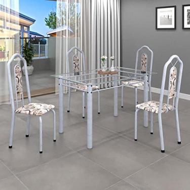 Imagem de Conjunto de Mesa 120x75cm Tampo Vidro com 4 Cadeiras Bianca Soma Móveis