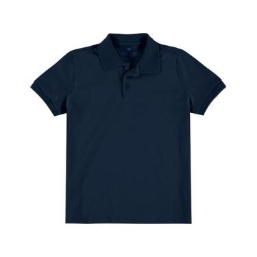 Imagem de Camiseta Infantil Gola Polo Com Punho Algodão Azul Marinho Malwee