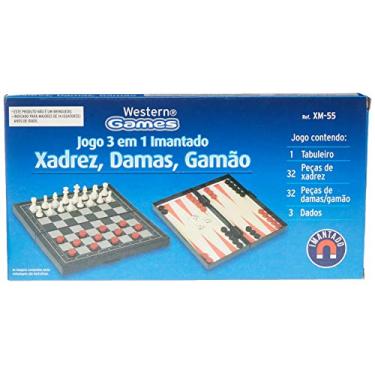 Imagem de Jogo 3 x 1 Imantado Xadrez Dama e Gamão Western Marrom