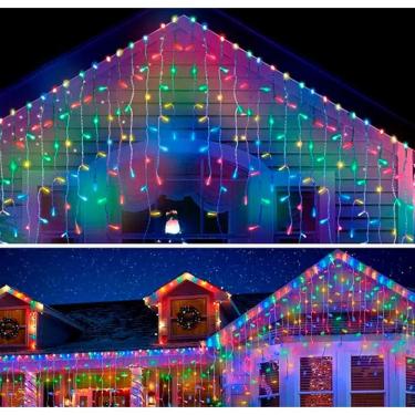 Imagem de Luz de Natal Cascata 300 Lâmpadas Led Color 8f C/ Memória Fio Branco Bivolt 6m 