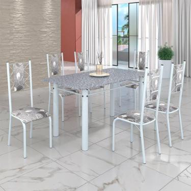 Imagem de Conjunto Sala de Jantar Bahia Mesa Tubo 140x75cm Tampo Pedra Granito com 6 Cadeiras Paraopeba/Branco