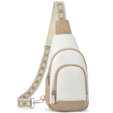 Imagem de BOSTANTEN Bolsa tiracolo feminina de couro, vintage, transversal para viagem com alça de guitarra, estilo boêmio, Bege e marrom claro, Small, Bolsa tiracolo moderna