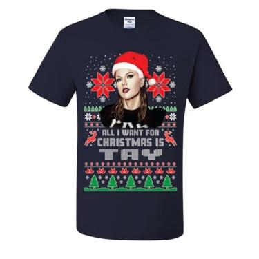 Imagem de wild custom apparel Camisetas feias de Natal All I Want for Christmas is Tay, Azul marinho, 5G