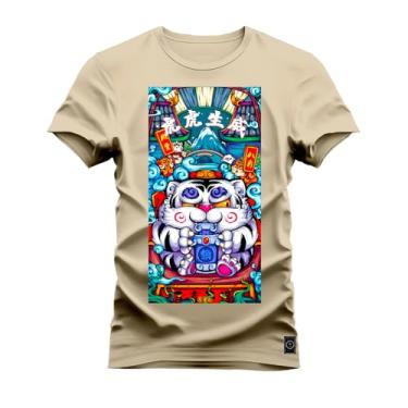Imagem de Camiseta Estampada Unissex Macia Confortável Premium Mandala Animal Bege P