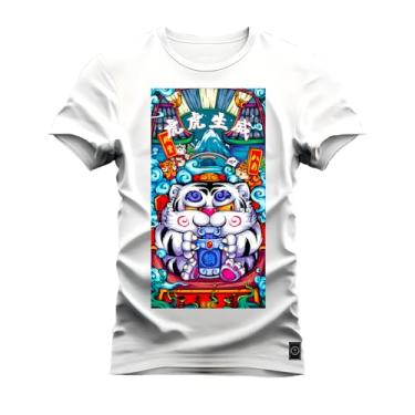 Imagem de Camiseta Plus Size Unissex Algodão Estampada Premium Confortável Mandala Animal Branco G5
