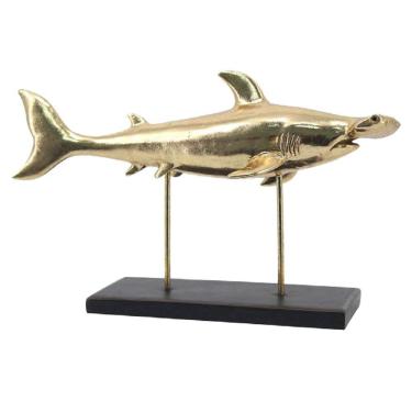 Imagem de Escultura Decorativa Tubarão em Resina Dourada 30,5cm NA0928 BTC