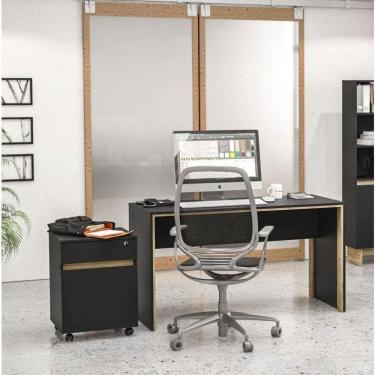 Imagem de Conjunto Escritório 2 Peças com 1 Mesa e 1 Gaveteiro Los Angeles Politorno Preto / Carvalho claro