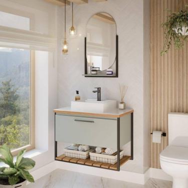 Imagem de Gabinete para Banheiro com Cuba e Espelheira 80cm Palermo Espresso Móveis Pistache