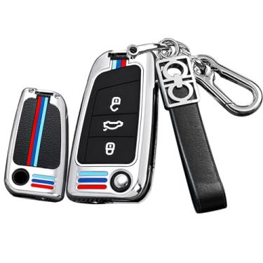 Imagem de HIBEYO Capa de chave flip para VW Golf 7 capa de chave de carro para Volkswagen Polo Tiguan MK7 sagitar T-ROC Lavida acessórios liga + TPU protetor duplo capa de chave - um chaveiro prata