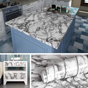 Imagem de Livelynine Papel de parede de mármore 15,8 x 394 papel de parede de cozinha, autoadesivo, adequado para locatário, bancada, papel de contato para bancadas, à prova d'água, envoltório de vinil, capa de